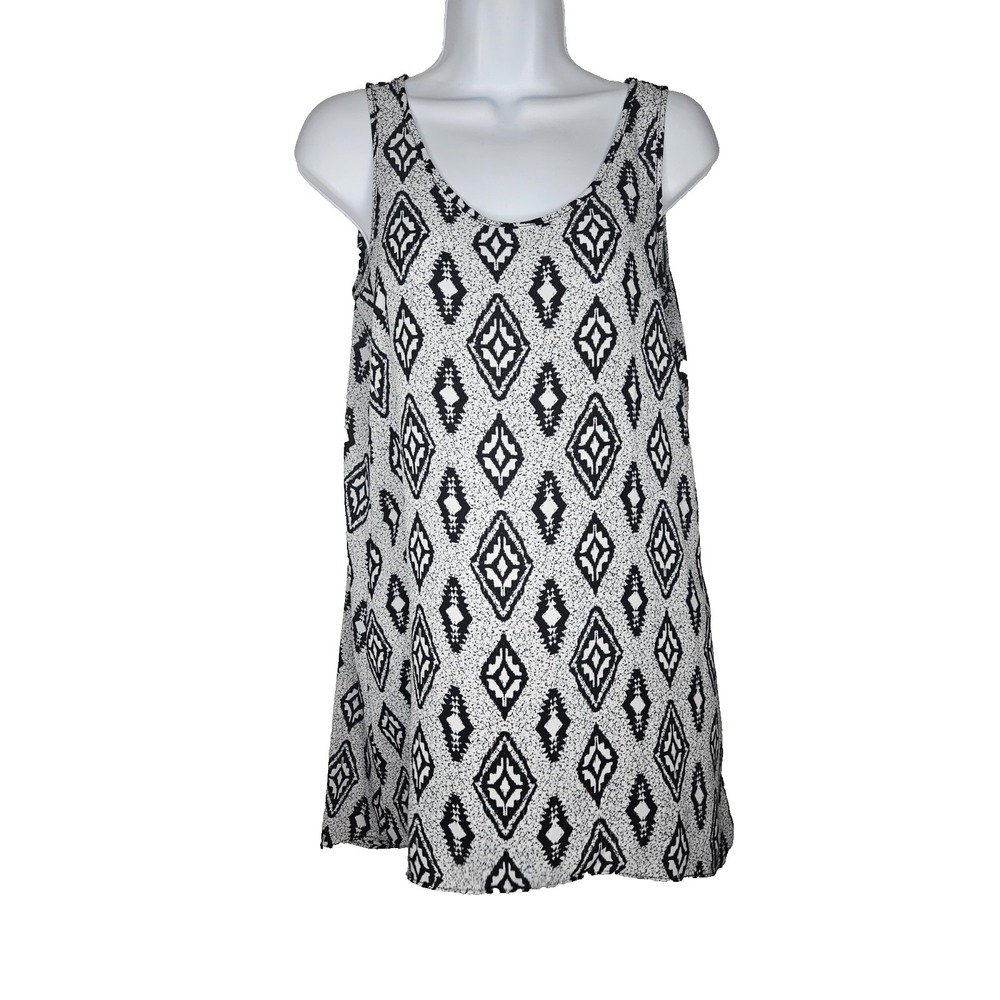 Pink Republic Tank Top Tribal Print Sleeveless Boho Black White S